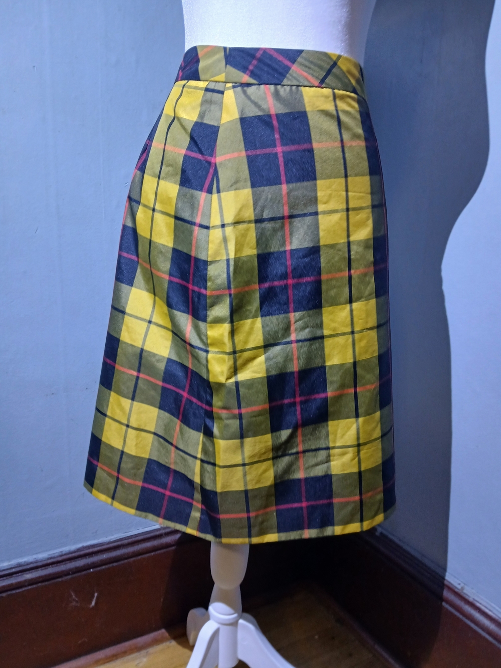 Isaac Mizrahi Yellow & Black Plaid A‑Line Skirt | Classic Check | Size 14